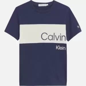 Image of Calvin Klein Boys' Colour Block Stack Logo T-Shirt - Peacoat - 8 Years