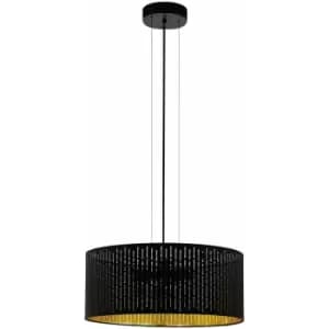 Image of Pendant Light Colour Black Shade Black Gold Fabric With Cut Outs Bulb E27 3x40W