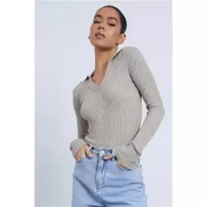 Image of I Saw It First Stone Rib Knitted Collared - Brown