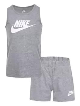 Image of Nike Younger Girls Club Tank & Jersey Short Set, Grey, Size 6-7 Years, Women