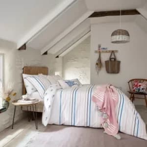 Image of Joules Coastal Striped 100% Cotton Reversible Duvet Cover and Pillowcase Set MultiColoured