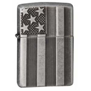 Image of Zippo Armor US Flag Antique Silver Plate