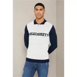 Image of I Saw It First Grey Mens Half Zip Knitted Varsity Polo Top - Grey
