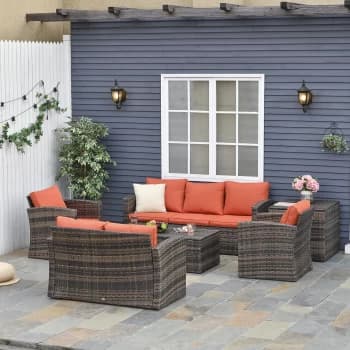 Image of Outsunny 6 Piece Outdoor Rattan Wicker Sofa Set Sectional Patio Conversation Furniture Set w/ Storage Table & Cushion Mixed Brown
