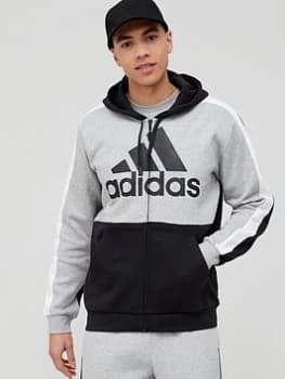Image of adidas Essentials Colourblock Full Zip Hoodie - Grey/Black, Grey/Black Size M Men