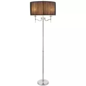 Image of Interiors Stanford Nickel - 2 Light Floor Lamp Polished Nickel Plate with Black Shade, E14