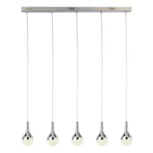 Image of Searchlight Lighting - Searchlight Wave Teardrop 5 Light LED Bar Pendant, Crushed Ice Effect Shade, Chrome