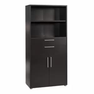 Image of Prima Bookcase 3 Shelves With 2 Drawers And 2 Doors In Black Woodgrain