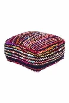 Image of Folk Woven Bean Filled Pouffe Cube Square