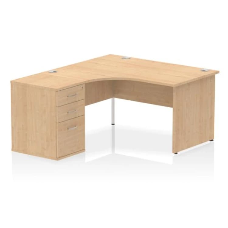Image of Impulse Impulse 1400mm Left Crescent Office Desk Maple Top Panel End Leg Workstation 600 Deep Desk High Pedestal IWSLP146MPE
