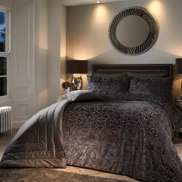 Image of Mirella Floral Duvet Cover and Pillowcase Set Slate Grey Grey