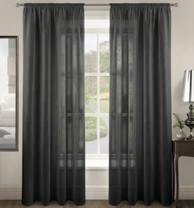 Image of Velosso Rivera Plain Voile Panel Sheer Curtains in Black Size: 150cm width x 137cm drop Black Unisex 150cm width x 137cm drop