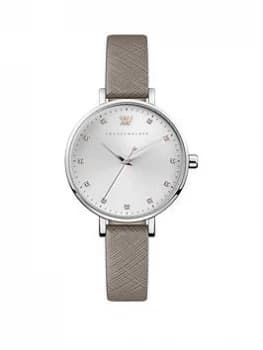Image of Amanda Walker Florence Silver Crystal Set Dial Grey Leather Strap Ladies Watch