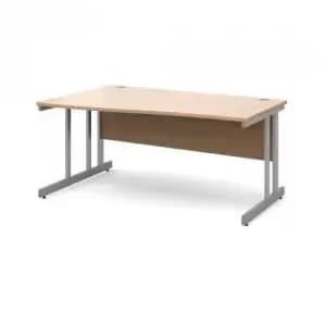 Image of Momento left hand wave desk 1600mm - silver cantilever frame and beech