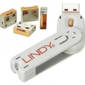 Image of LINDY USB port lock USB-Lock + Key 4 Piece set Orange incl. 1 key 40453