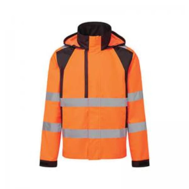 Image of Portwest WX2 Eco Hi Vis Waterproof Rain Jacket CD860OBRL Colour: Orange / Black