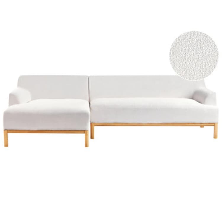 Image of Beliani Corner Sofa 3 Seater Sosjo Boucle Off-White Right Hand