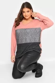 Image of Leopard Print Colour Block Knit Soft Touch Top