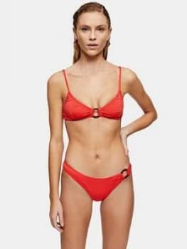 Image of Topshop Seersucker Ring Bikini Briefs - Red, Size 8, Women