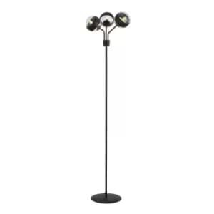 Image of Emibig Nova Black Globe Multi Arm Floor Lamp with Clear,Black Glass Shades, 3x E14