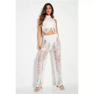 Image of I Saw It First White High Wasited Tassle Co-Ord Trousers - White