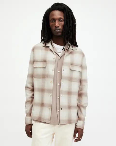 Image of AllSaints Knoll Long Sleeve Overshirt - Natural , Natural Size M Men