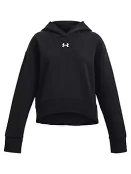 Image of Under Armour Girls Rival Fleece Crop Hoodie, Black/White, Size L=11-12 Years, Women