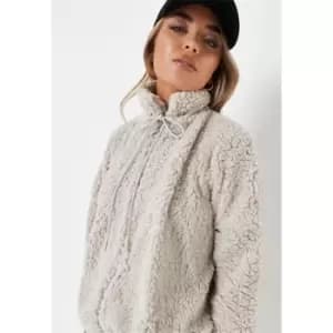 Image of Missguided Borg Zip Through Funnel Neck Zip Through - Neutral