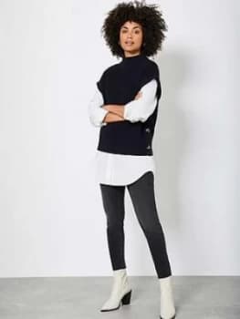 Image of Mint Velvet Easy Knitted Button Tabard - Navy, Size XS, Women