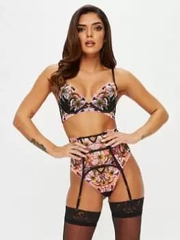 Image of Ann Summers Suspenders Wildflower Waspie - Black, Size L, Women