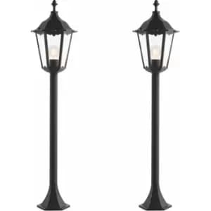 Image of 2 pack Outdoor Lamp Post Lantern Bollard Light Matt Black & Glass 1m Tall led