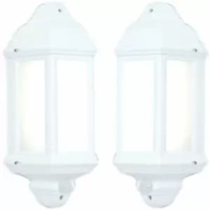 Image of Loops - 2 pack IP44 Outdoor Wall Light Matt White Traditional Lantern pir Motion Lamp