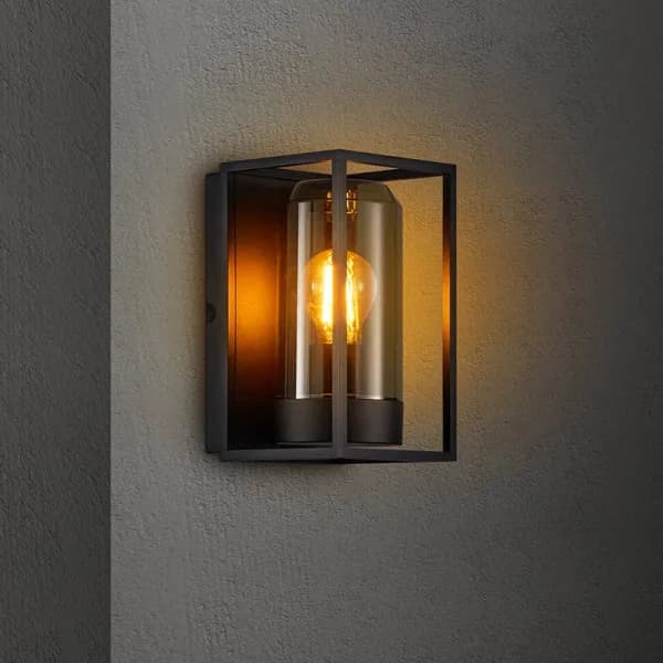 Image of Nordlux Griffin Half Lantern Outdoor Wall Light - Black