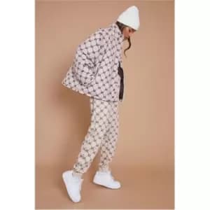 Image of I Saw It First Brown Oversized Monogram Puffer Coat - Brown