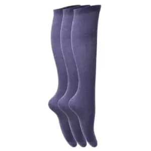 Image of Childrens Girls Plain Knee High School Socks (Pack Of 3) (UK Shoe 12-3 (Age: 8-12 years)) (Navy)