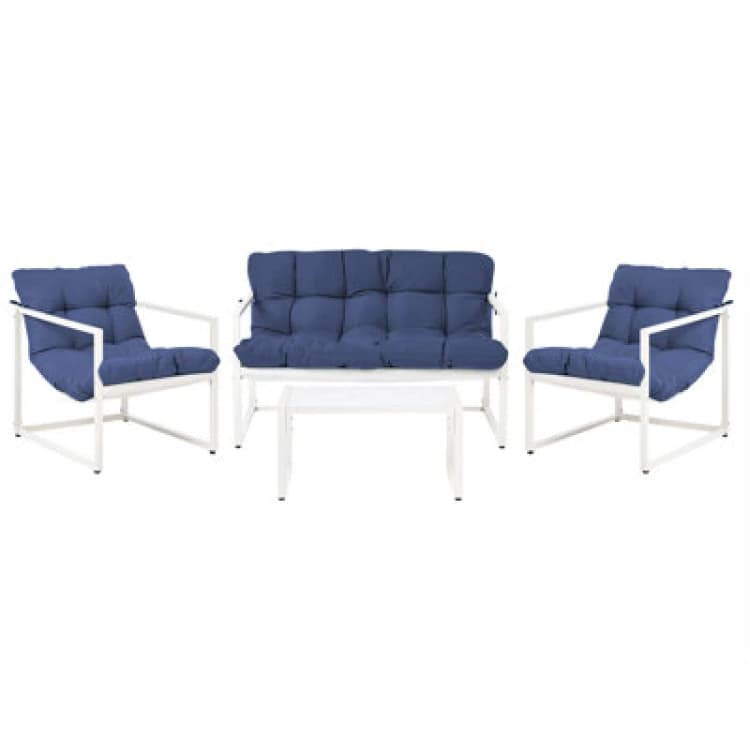 Image of Beliani Garden Lounge Set With Table 4 Seater Garda Metal Blue