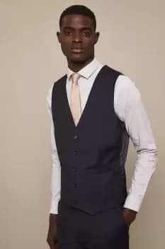 Image of Mens Tailored Fit Navy Cotton Stretch Waistcoat