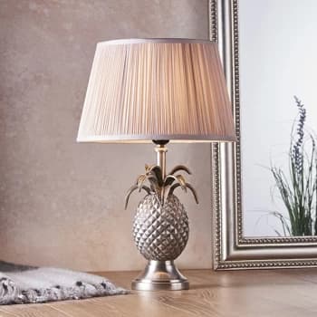 Image of Freya Table Lamp Pewter Plate & Dusky Pink Silk 1 Light IP20 - E27