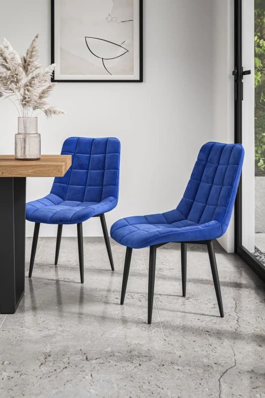 Image of More4Homes Set of 8 Nova Modern Velvet Dining Chair Padded Seat Metal Legs Blue
