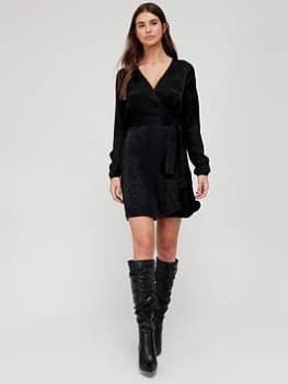Image of Superdry Studios Jacquard Wrap Mini Dress - Black, Size 12, Women