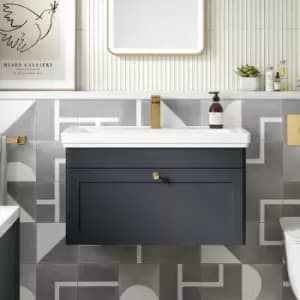 Image of Nuie Classique Wall Hung 1-Drawer Vanity Unit with Basin 500mm Wide Satin Anthracite - 1 Tap Hole