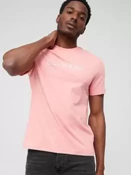 Image of Calvin Klein Raised Striped Logo T-Shirt - Pink Size M Men