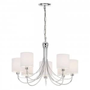 Image of 7 Light Multi Arm Chandelier Chrome & White Tc Fabric Finish, E14