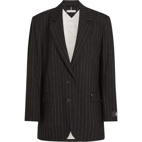 Image of Tommy Hilfiger Oversized Prep Pinstripe Blazer - Black 8
