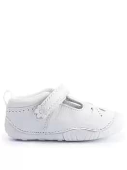 Image of Start-rite X Jojo Maman Bébé Little Pal White Leather Flower Riptape T-bar Baby Shoes - White, Size 2.5 Younger