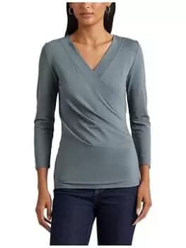 Image of Lauren by Ralph Lauren Alayja Wrap Detail Top, Blue Size M Women