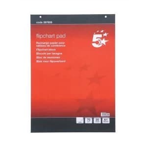 Image of 5 Star Office A1 Flipchart Pad Perforated 20 Sheets Plain White Pack of 5