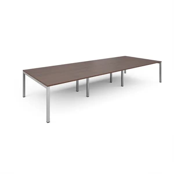 Image of Connex Triple Back to Back Office Desk - 4200mm x 1600mm - Silver - Walnut