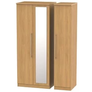 Image of Robert Dyas Edina Ready Assembled Tall 3-Door Mirrored Wardrobe - Modern Oak