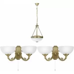 Image of Ceiling Pendant Light & 2x Matching Wall Lights Bronze & White Satin Glass Shade